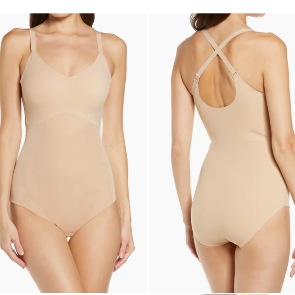 HONEYLOVE WOMENS CAMI BODYSUIT SHAPEWEAR SLIMMING NUDE SAND TAN SIZE XL SLIM